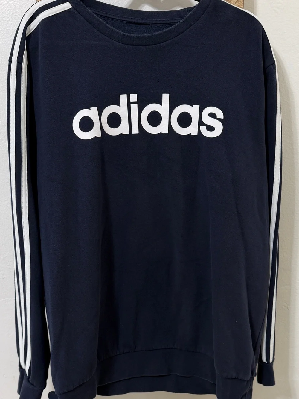 adidas Navy Crewneck Sweatshirt with White Logo & Sleeve Stripes